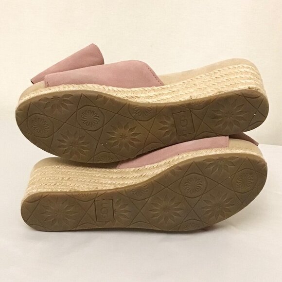 UGG 8.5 Jaycee Suede Rose Pink Bow Women’s Espadrille Wedge Sandals Shoes - Picture 7 of 12